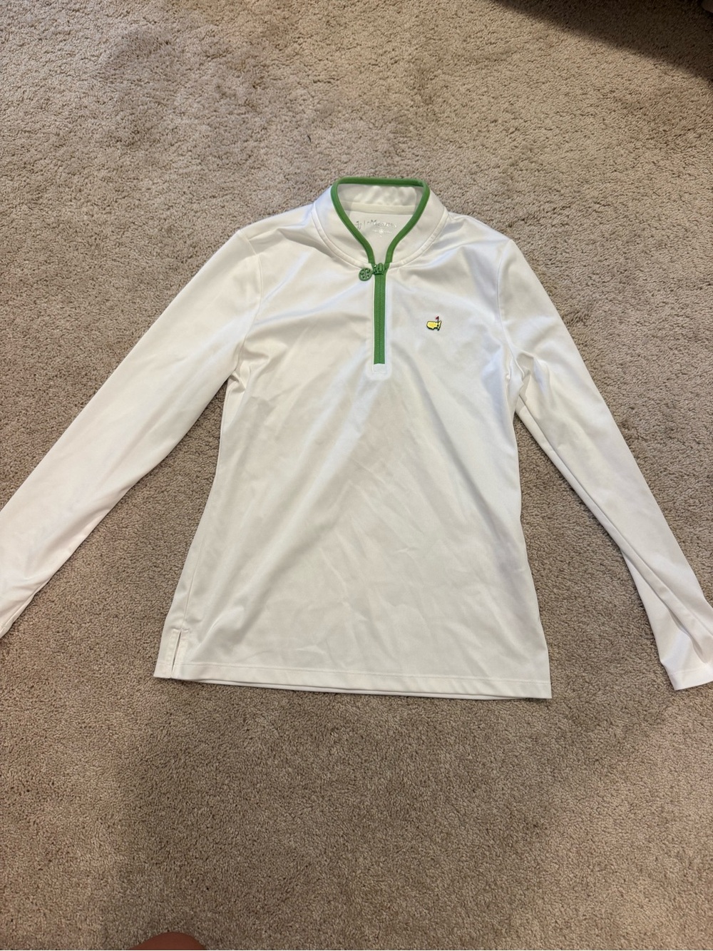Tory Burch White Long-Sleeve Top with Green Trim